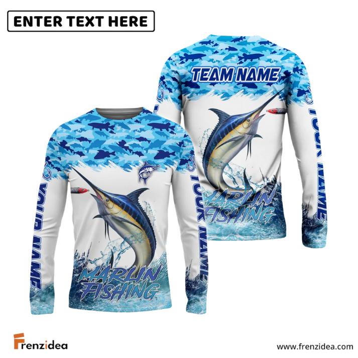 Frenzidea Marlin Fishing Blue Water Camo Custom Name & Team Name 3D Shirts
