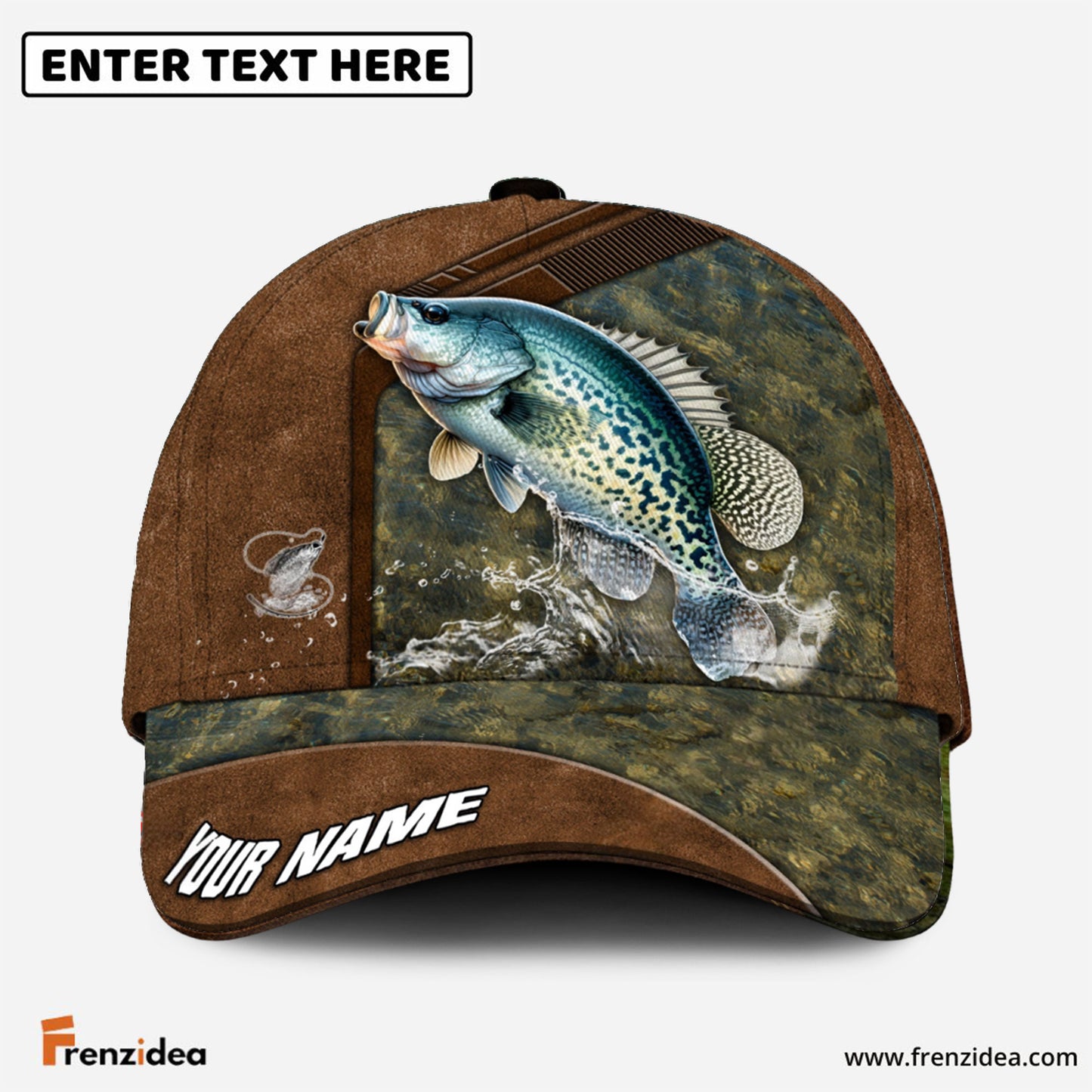 Frenzidea Fishing Leather Pattern Personalized Cap (Bass, Striped Bass, Catfish, Trout, Crappie, Salmon, Walleye, Pike)