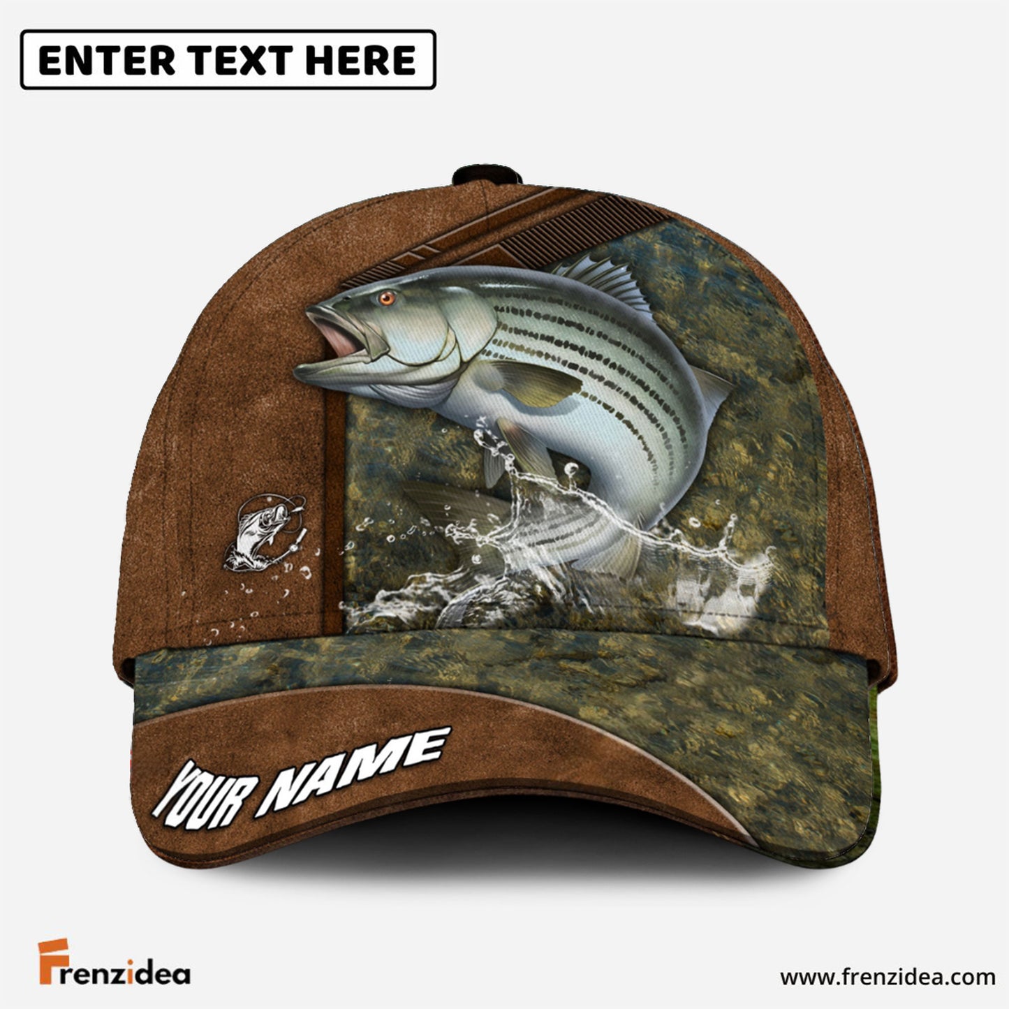 Frenzidea Fishing Leather Pattern Personalized Cap (Bass, Striped Bass, Catfish, Trout, Crappie, Salmon, Walleye, Pike)