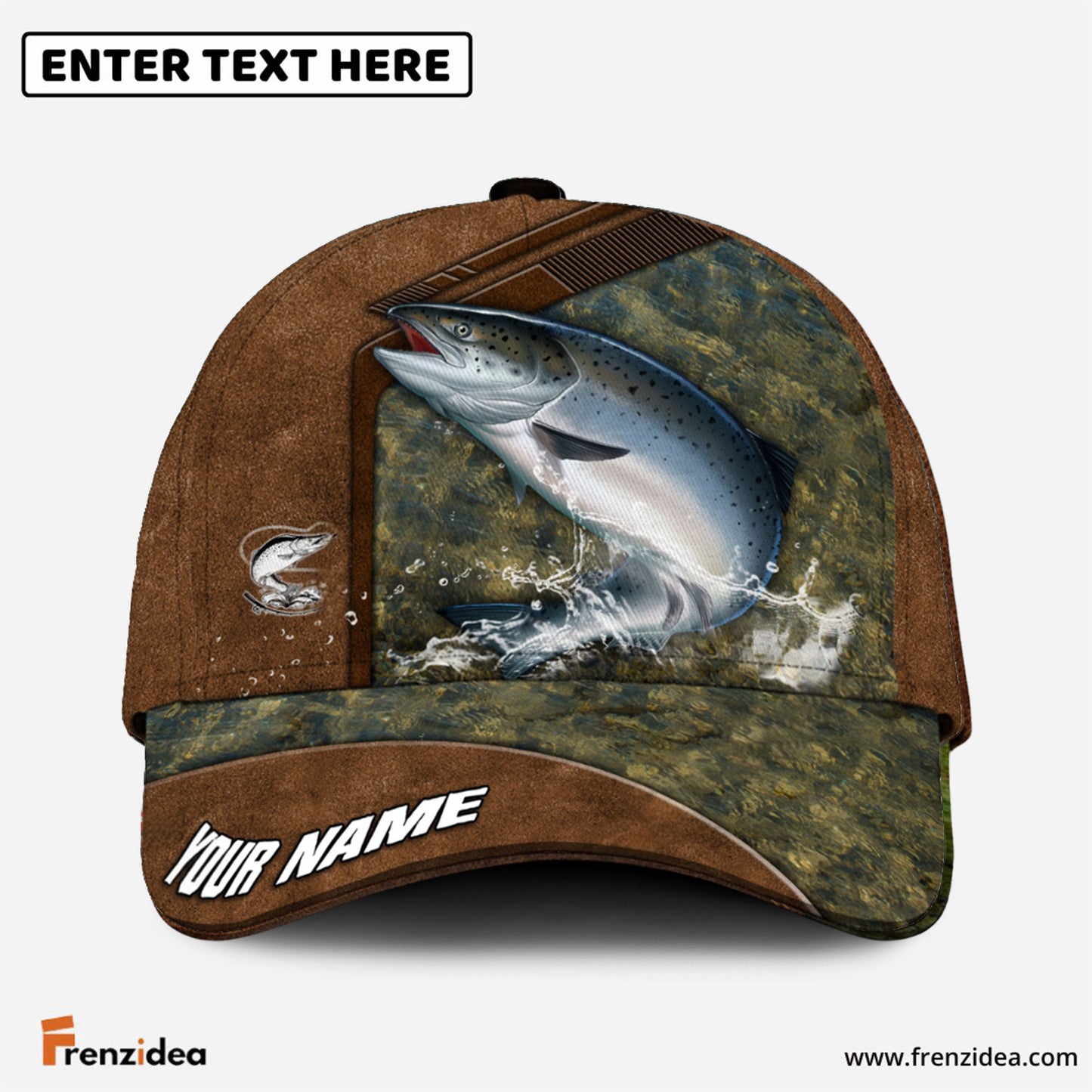 Frenzidea Fishing Leather Pattern Personalized Cap (Bass, Striped Bass, Catfish, Trout, Crappie, Salmon, Walleye, Pike)
