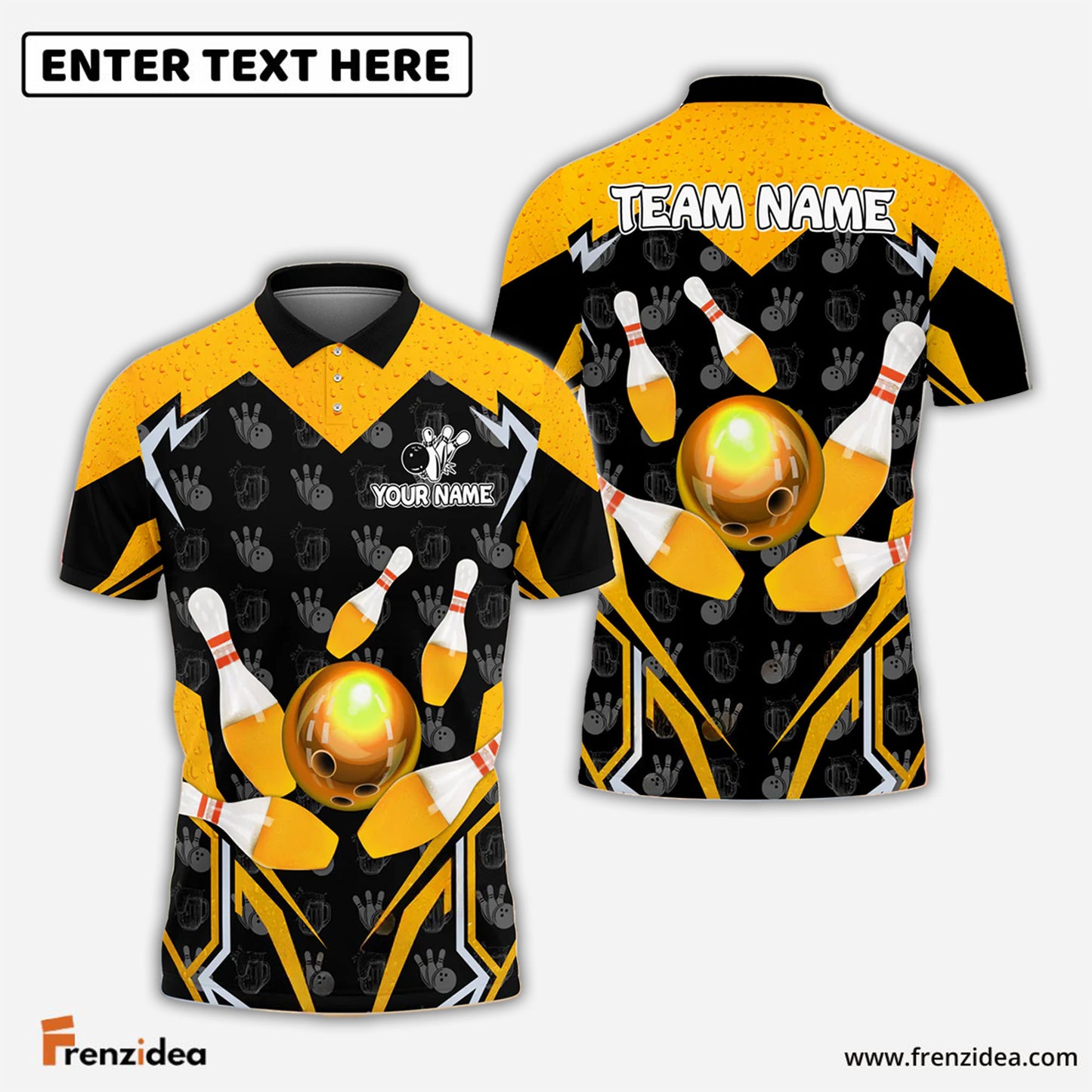 Frenzidea Bowling And Pins Beer Pattern Personalized Name And Team Name 3D Shirt