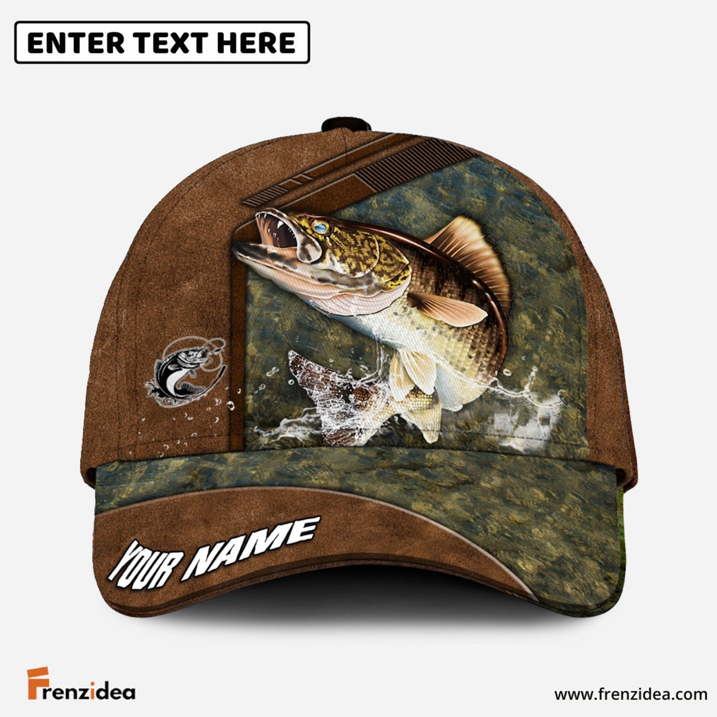 Frenzidea Fishing Leather Pattern Personalized Cap (Bass, Striped Bass, Catfish, Trout, Crappie, Salmon, Walleye, Pike)