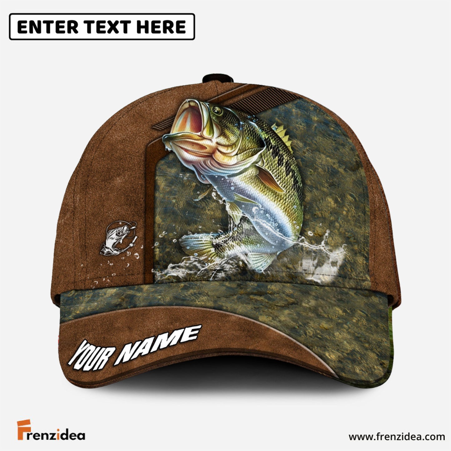 Frenzidea Fishing Leather Pattern Personalized Cap (Bass, Striped Bass, Catfish, Trout, Crappie, Salmon, Walleye, Pike)