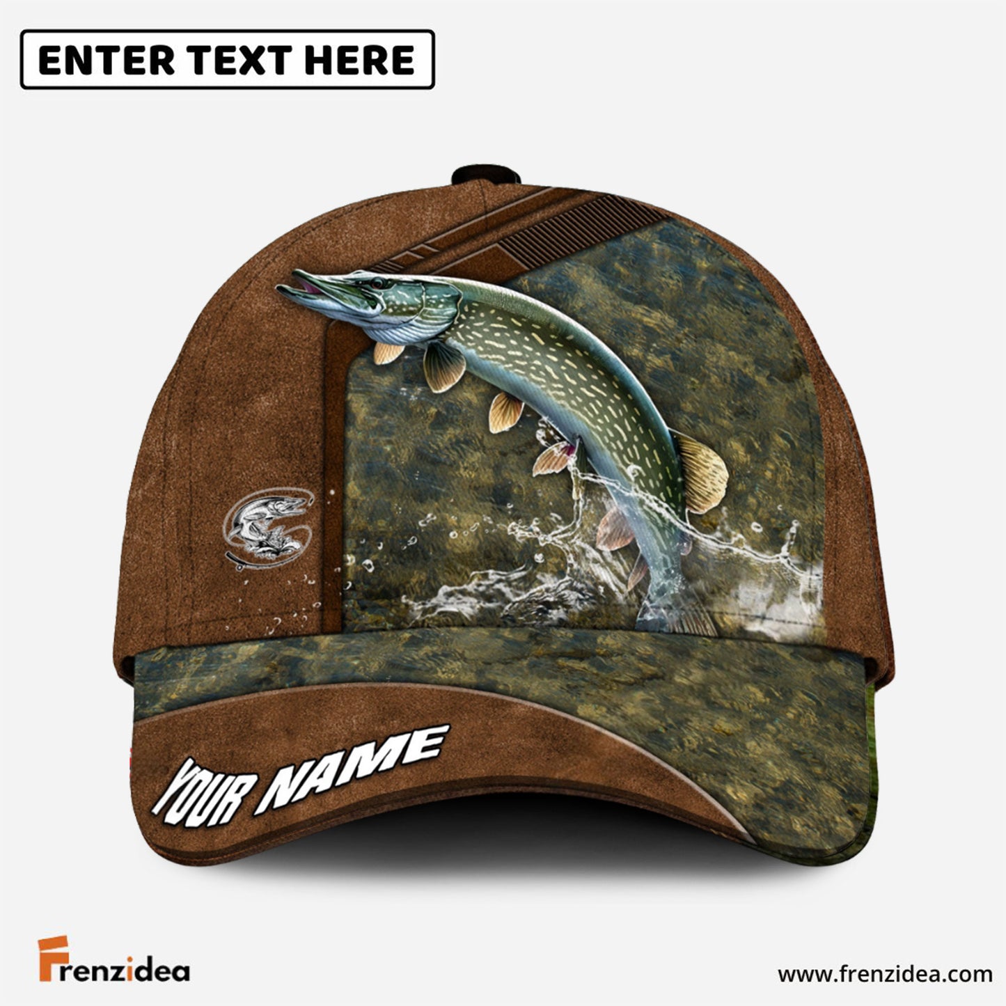 Frenzidea Fishing Leather Pattern Personalized Cap (Bass, Striped Bass, Catfish, Trout, Crappie, Salmon, Walleye, Pike)