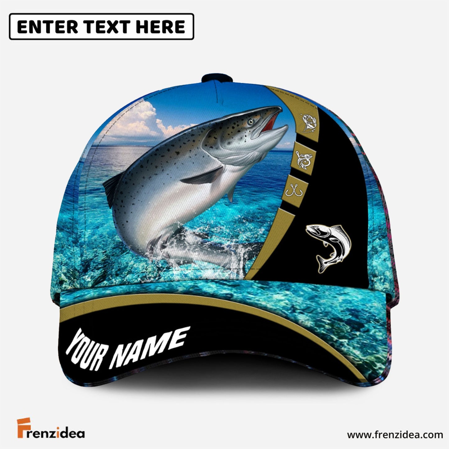Frenzidea Personalized Cool Salmon Fishing Blue Cap
