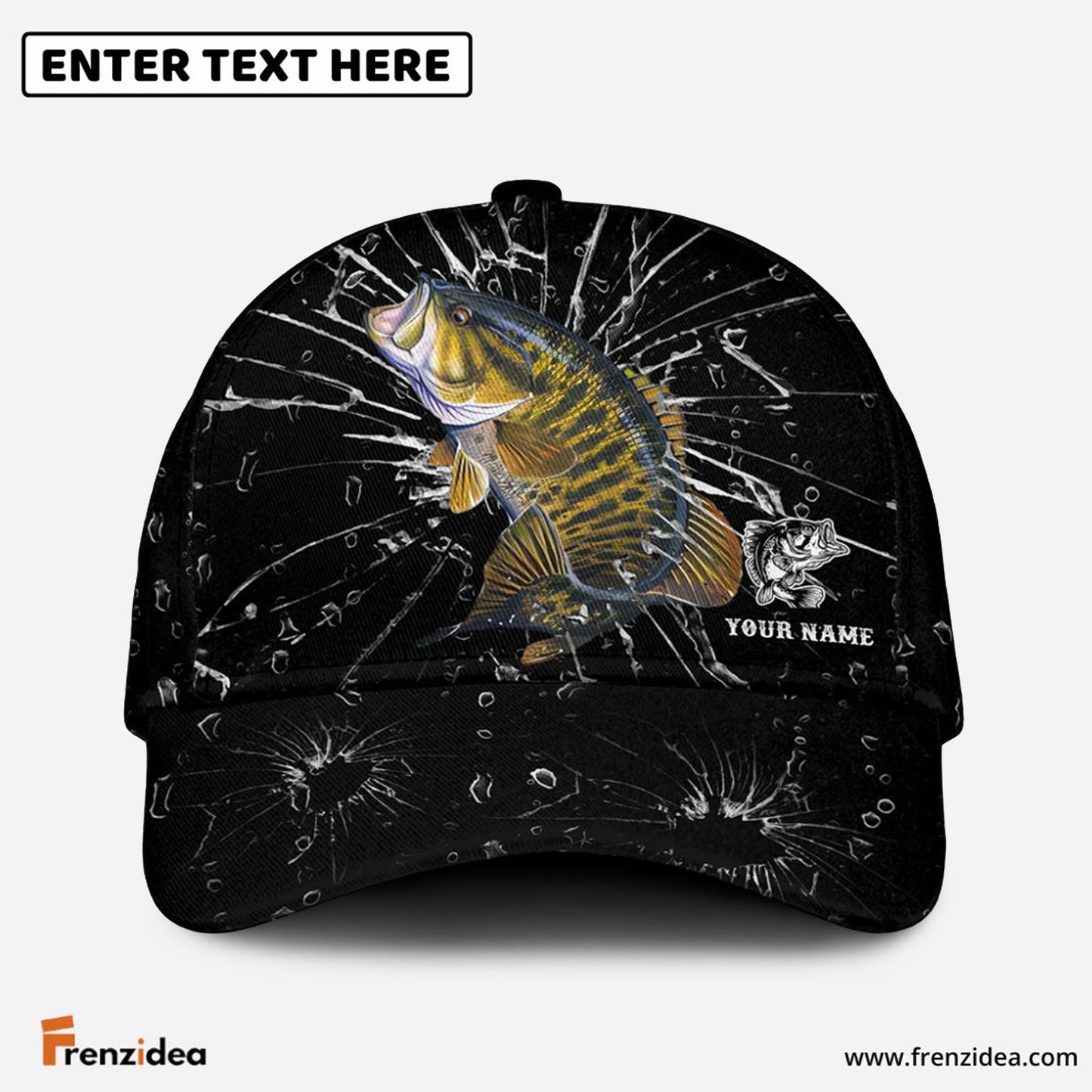 Frenzidea Personalized Smallmouth Bass Fishing Broken Glass Cap