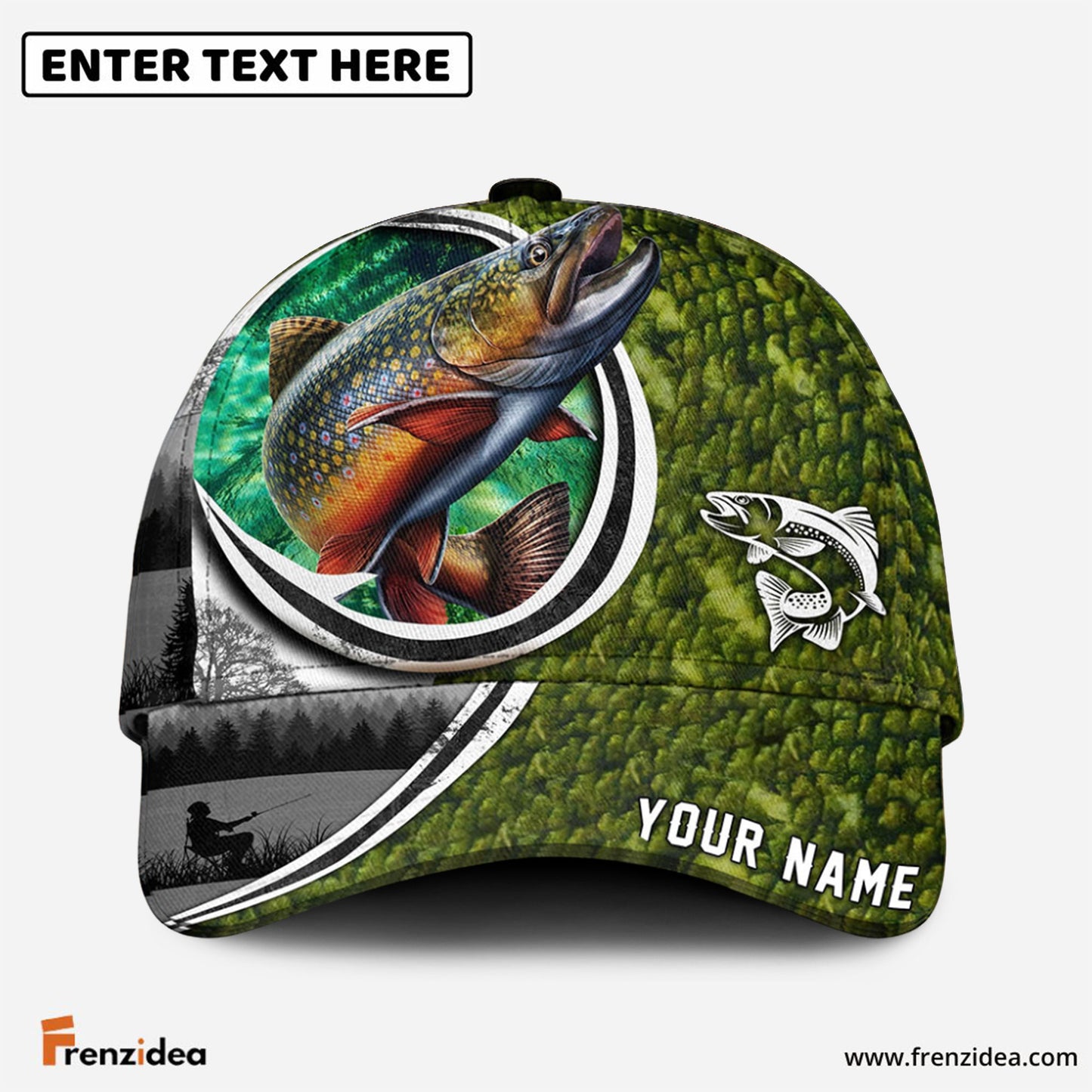 Frenzidea Fishing Heart Hook Personalized Cap (Bass, Striped Bass, Catfish, Trout, Crappie, Salmon, Walleye)