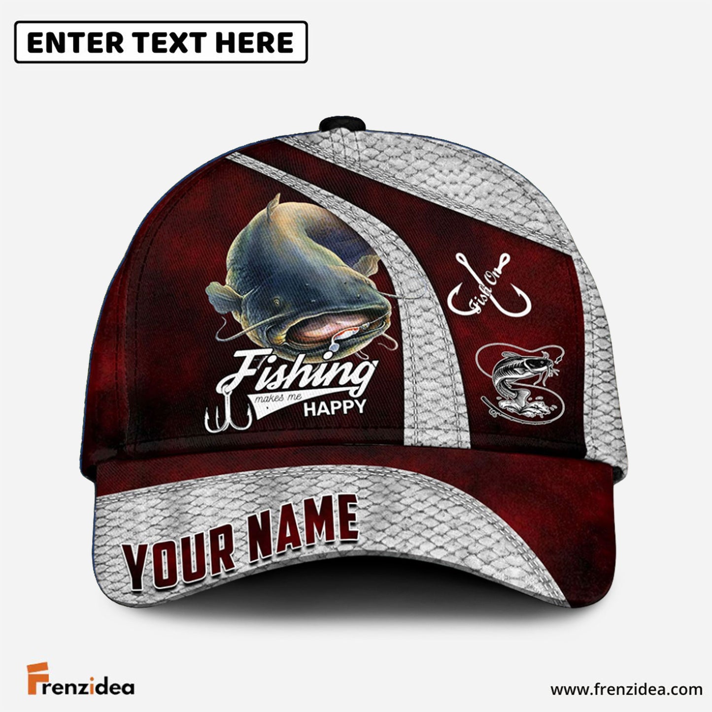 Frenzidea Personalized Catfish Fishing Classic Red Cap