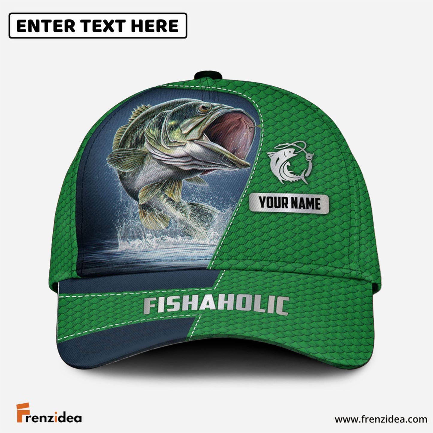 Frenzidea Fishaholic Personalized Fishing Green Cap
