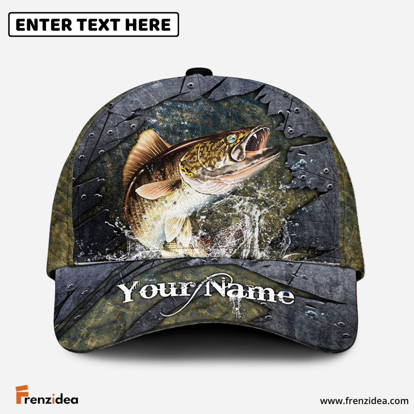 Frenzidea Personalized Walleye Fishing Metal Pattern Cap