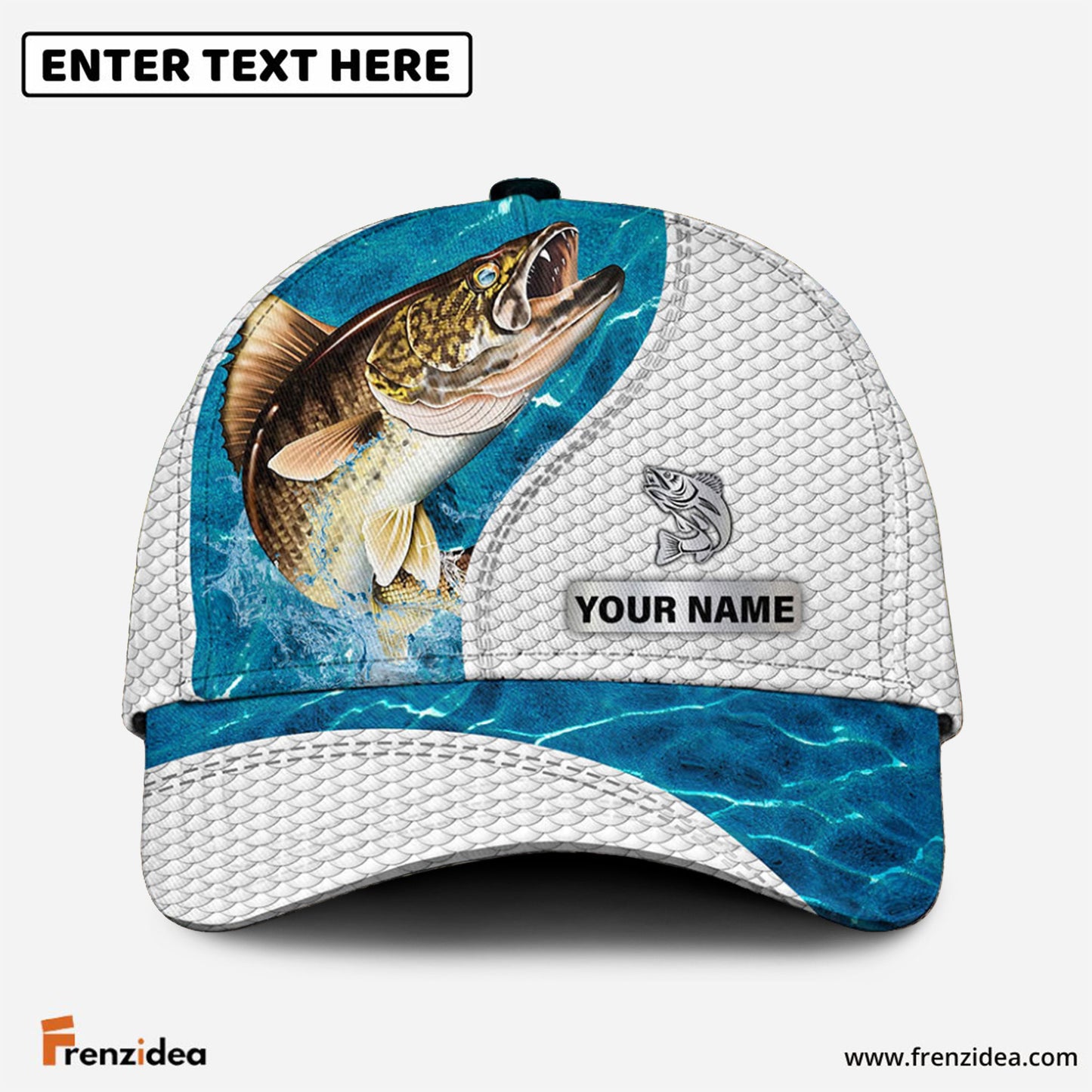 Frenzidea Custom Name Walleye Fishing Blue Water Cap