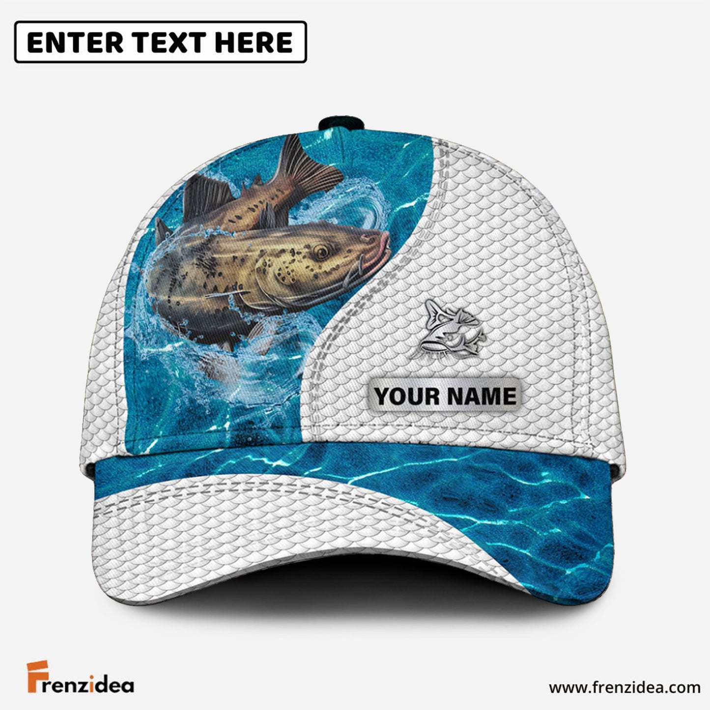 Frenzidea Custom Name Catfish Fishing Blue Water Cap