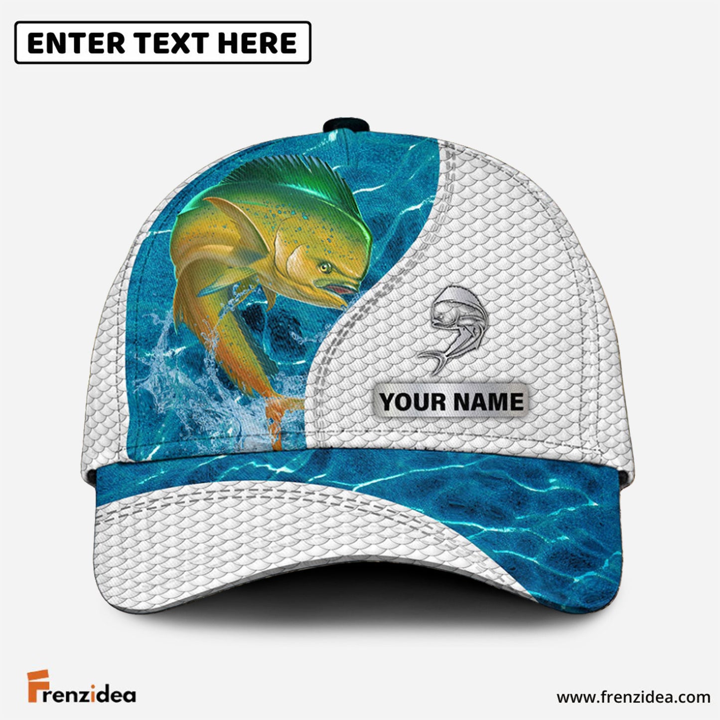 Frenzidea Custom Name Mahi Mahi Fishing Blue Water Cap