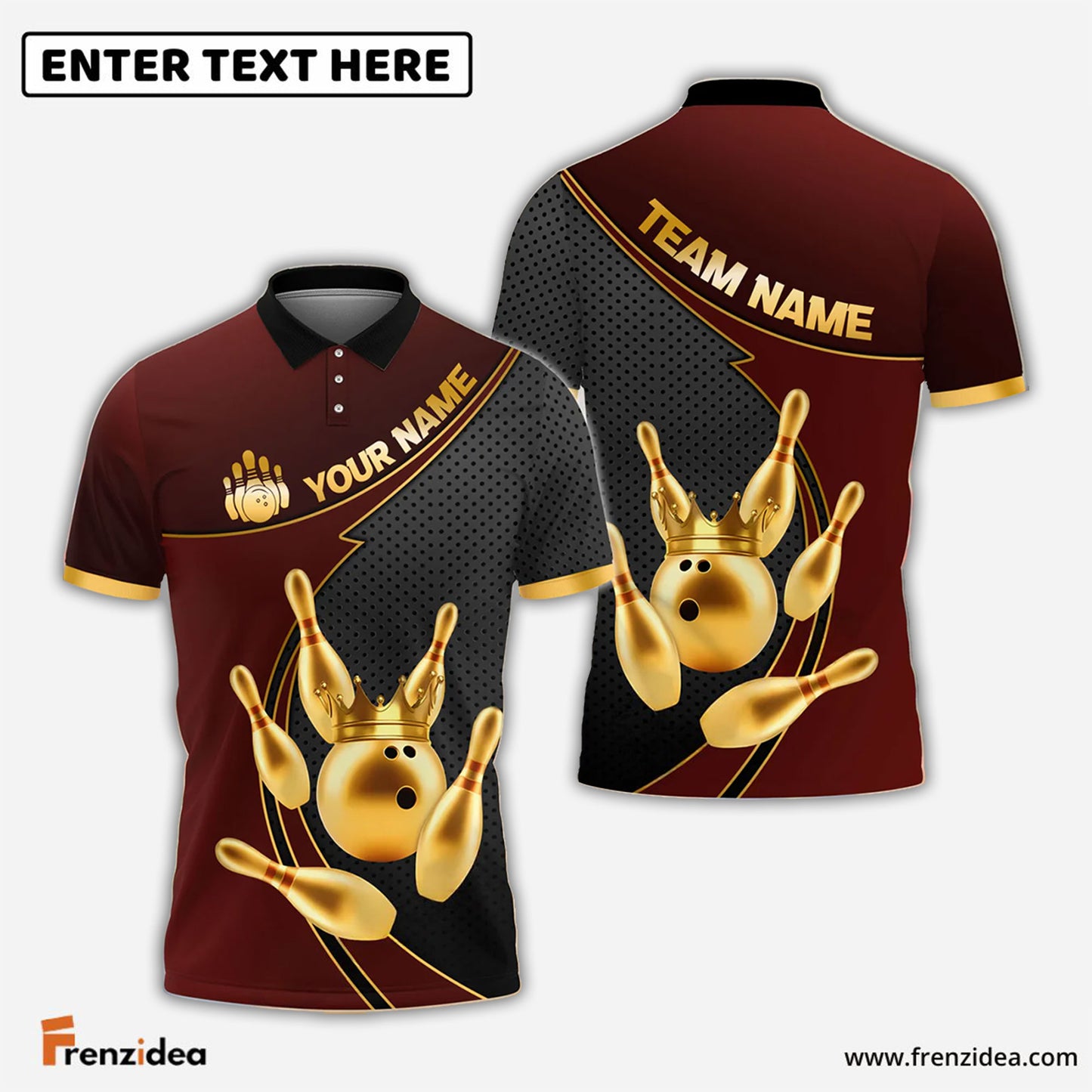 Frenzidea Bowling And Pins Royal Crown Customized Name 3D Shirt (6 Colors)