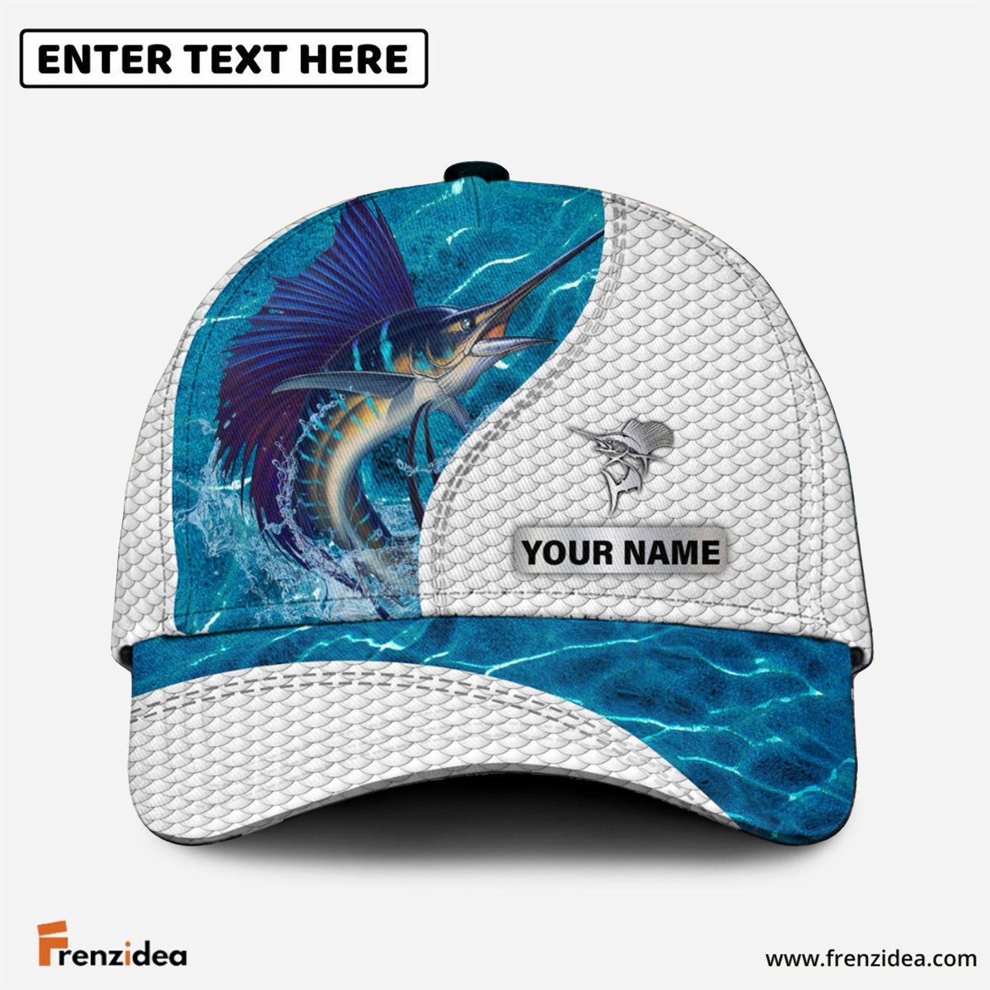 Frenzidea Custom Name Sailfish Fishing Blue Water Cap