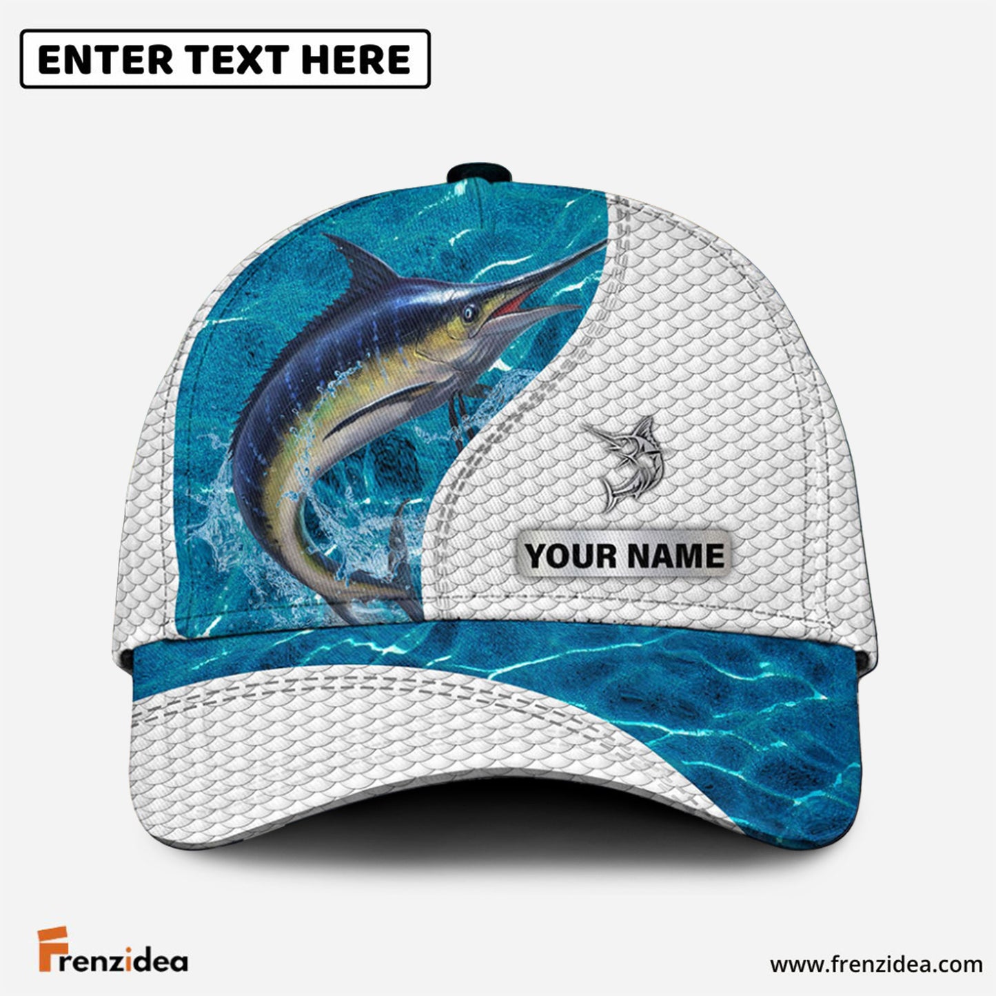 Frenzidea Custom Name Blue Marlin Fishing Blue Water Cap