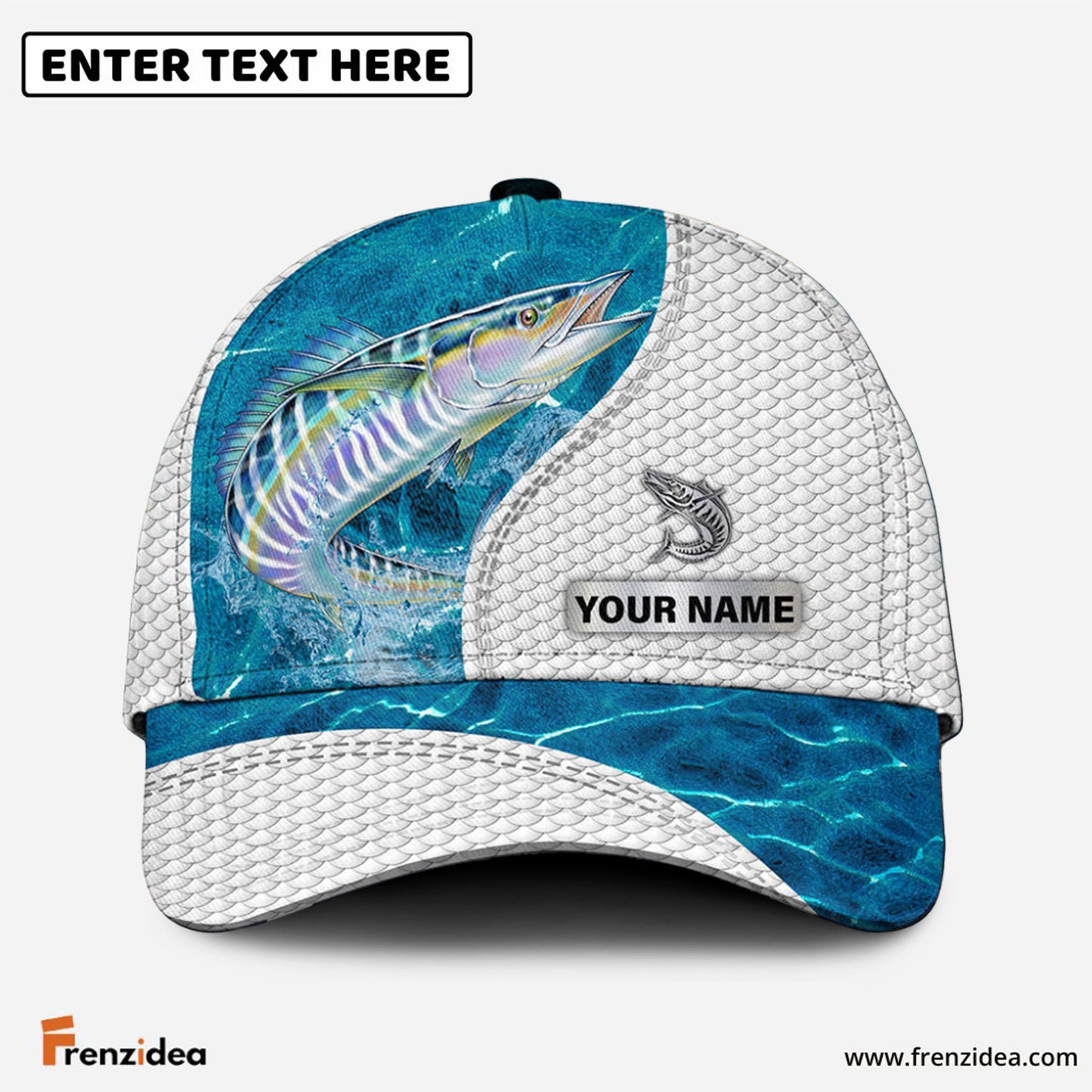 Frenzidea Custom Name Wahoo Fishing Blue Water Cap