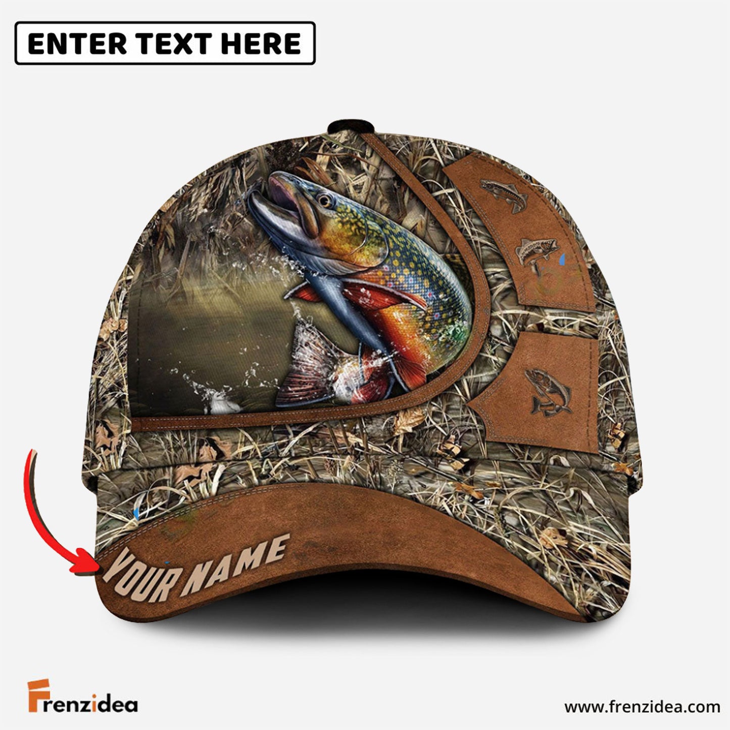 Frenzidea Personalized Trout Fishing Nature Leather Pattern Classic Cap
