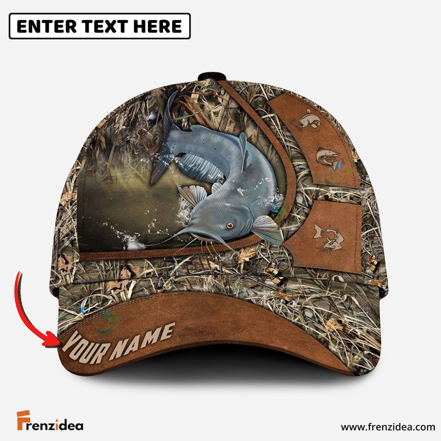 Frenzidea Personalized Catfish Fishing Nature Leather Pattern Classic Cap