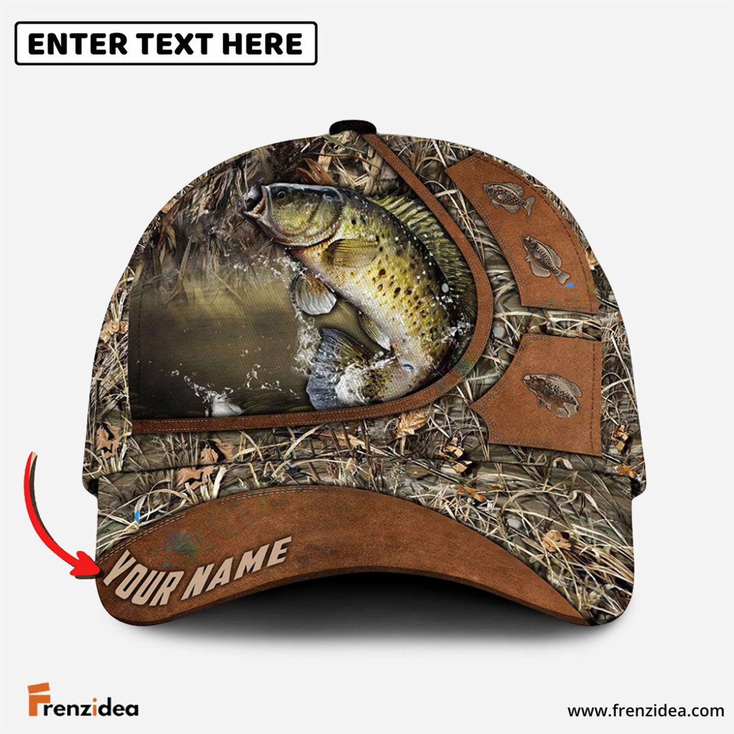 Frenzidea Personalized Crappie Fishing Nature Leather Pattern Classic Cap