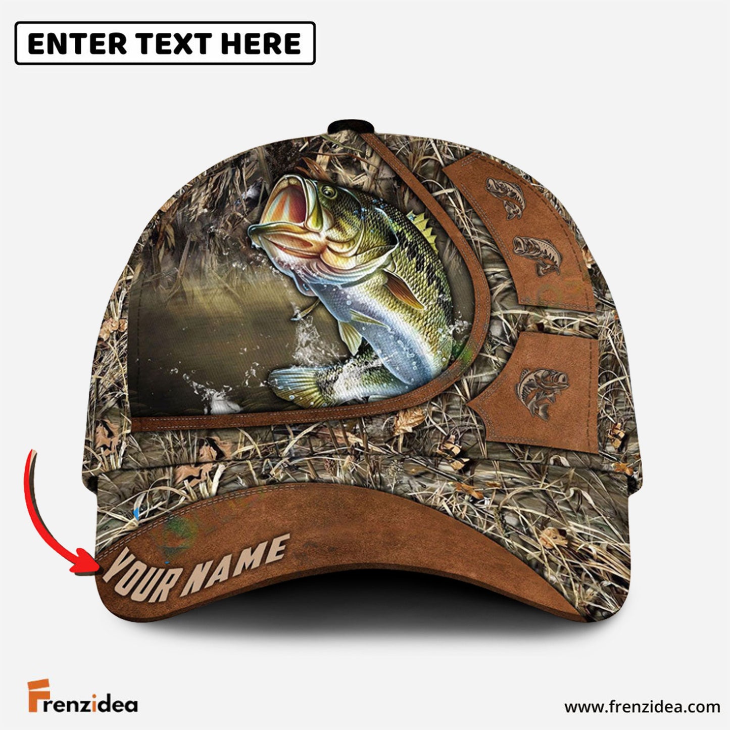 Frenzidea Personalized Bass Fishing Nature Leather Pattern Classic Cap