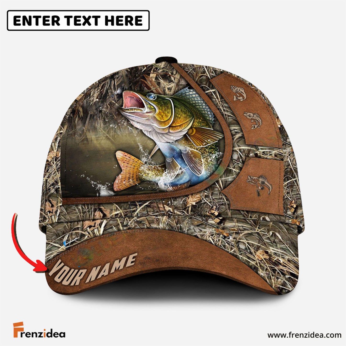 Frenzidea Personalized Walleye Fishing Nature Leather Pattern Classic Cap
