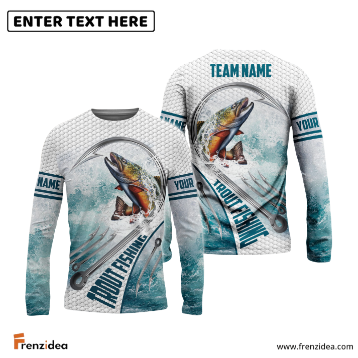 Frenzidea Trout Fishing White Fin Water Sport Custom Name & Team Name 3D Shirts