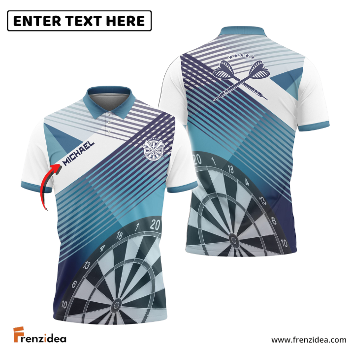 Frenzidea Darts Blue Geometric Pattern Custom Polo Shirts