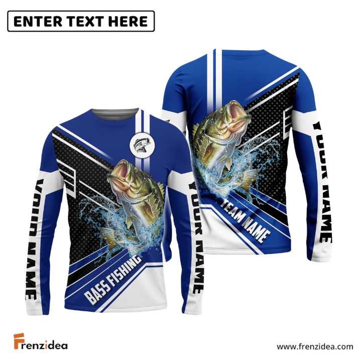 Frenzidea Bass Fishing Blue White Sport Custom Name & Team Name 3D Shirts