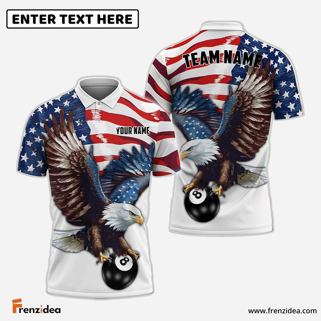 Frenzidea Billiards 8 Ball Eagle US Flag Retro Personalized Name, Team Name Unisex Shirt
