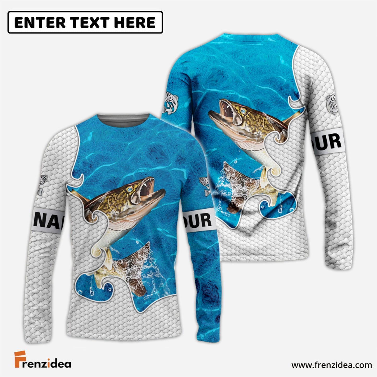 Frenzidea Customize Name Walleye Fishing Blue Water 3D Shirts