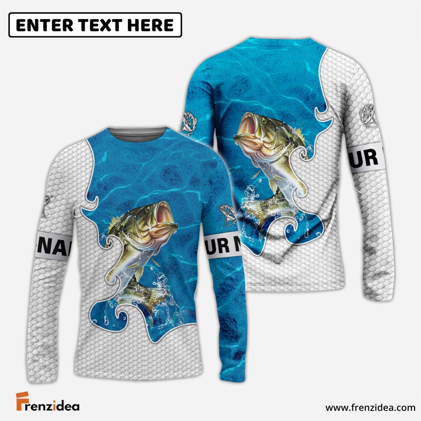 Frenzidea Customize Name Bass Fishing Blue Water 3D Shirts
