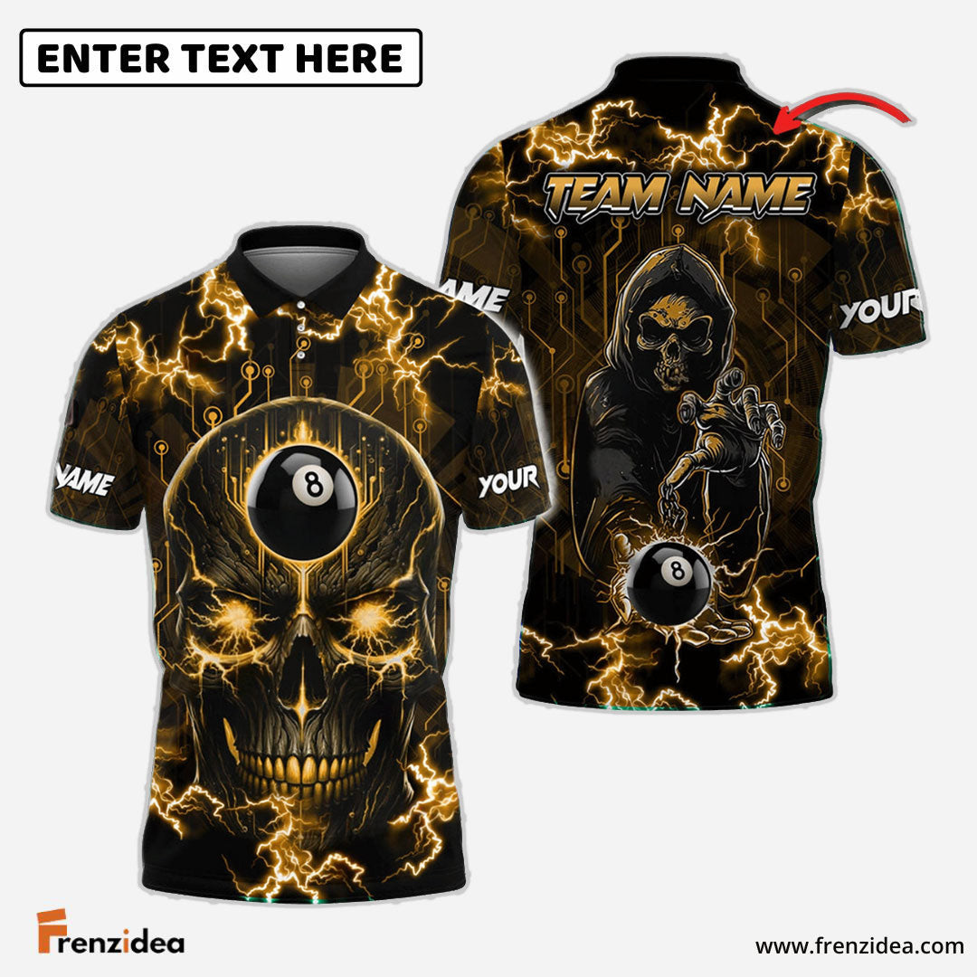 Frenzidea Billiards Ball 8 Skull Thunder Personalized Name, Team Name Unisex Shirt ( 6 Colors )