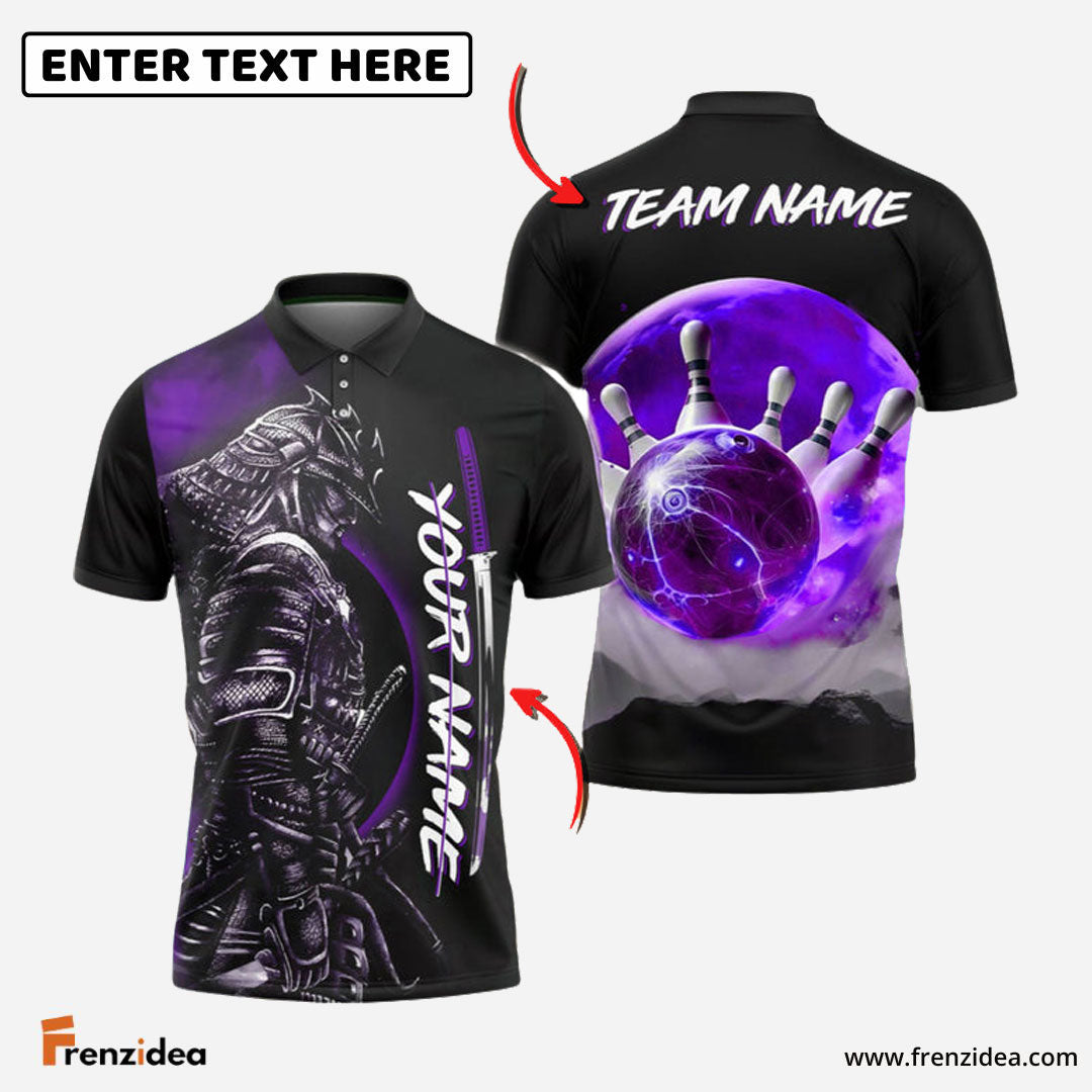 Frenzidea Bowling And Pins Red Moon Samurai Customized Name 3D Shirt (4 Colors)