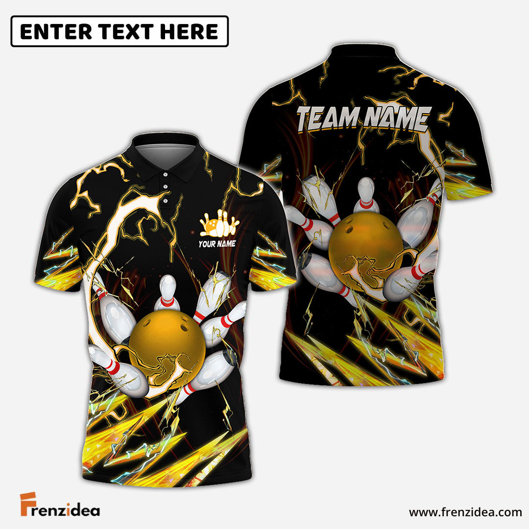 Frenzidea Bowling and Pins Colorful Thunder Power Personalized Name Team Name 3D Shirt (5 Colors)