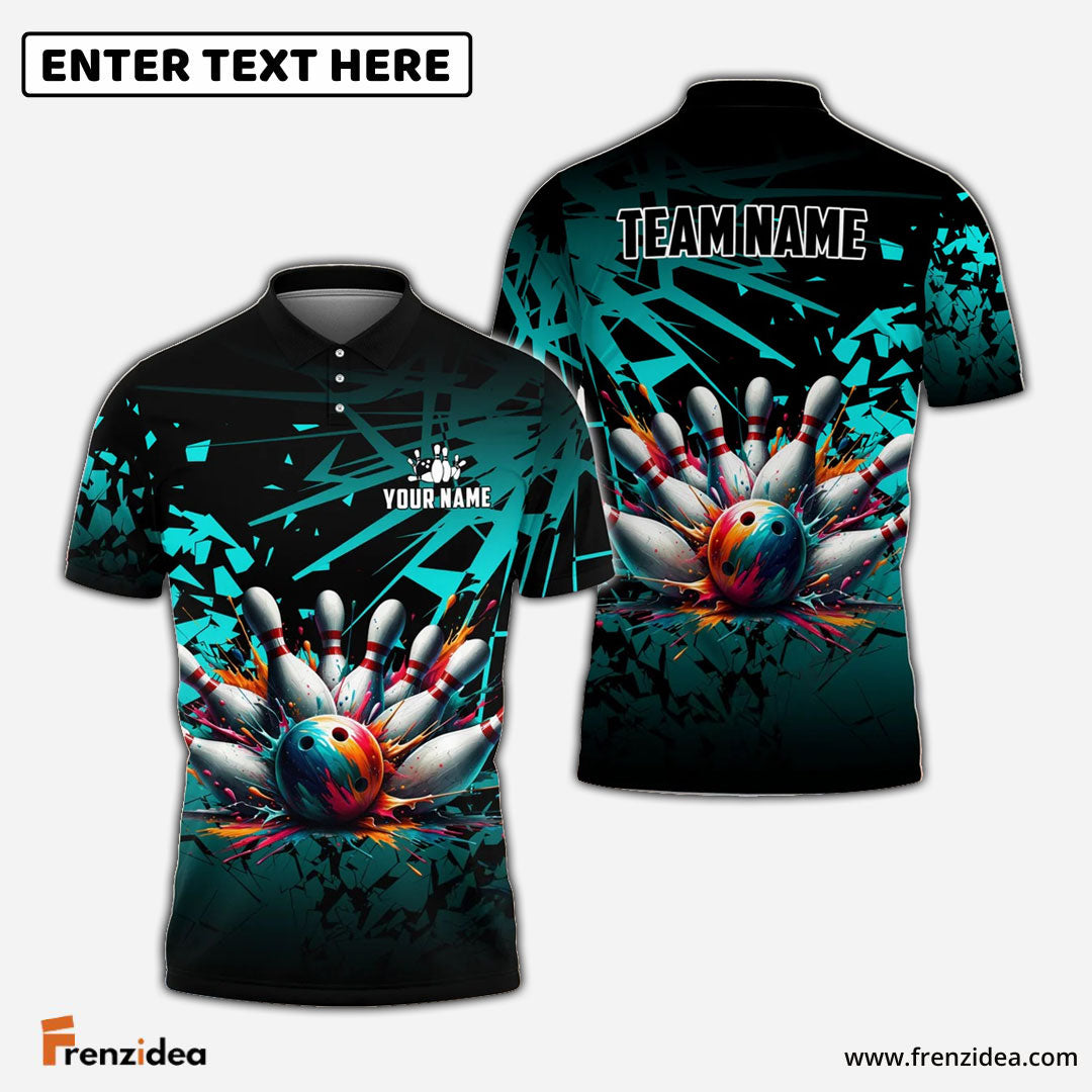 Frenzideas Bowling And Pins Diamond Broken Customized Name 3D Shirt (4 Colors)