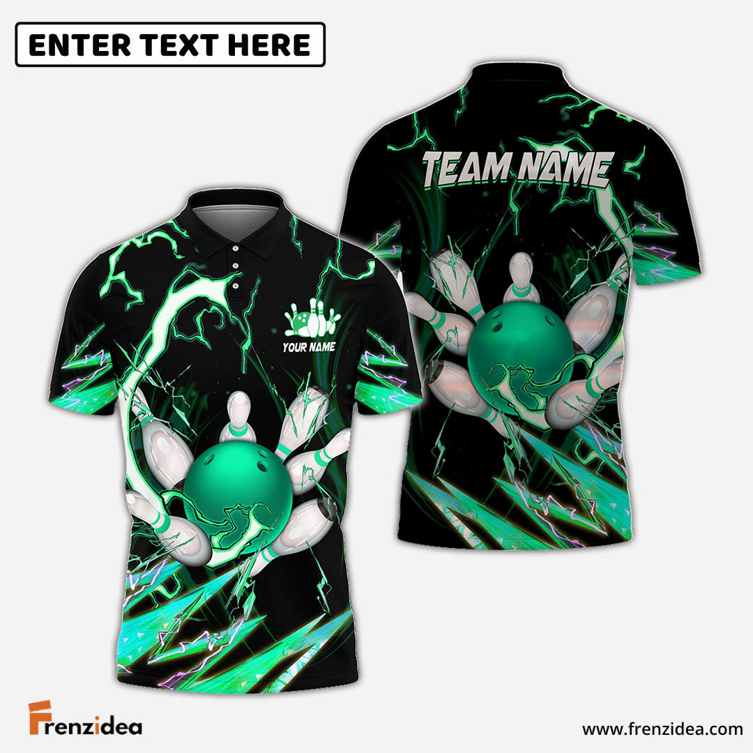 Frenzidea Bowling and Pins Colorful Thunder Power Personalized Name Team Name 3D Shirt (5 Colors)