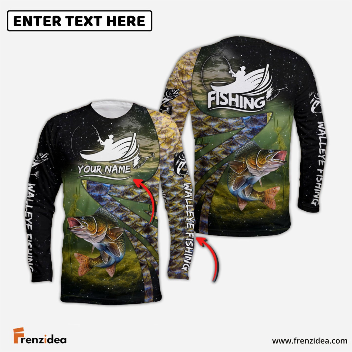 Frenzidea Fishing Walleye Skin Customize Name 3D Shirts