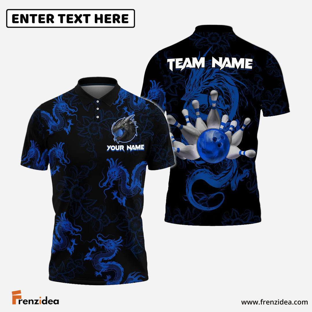 frenzidea Bowling And Pins Mythical Dragon Customized Name 3D Shirt (4 Colors)