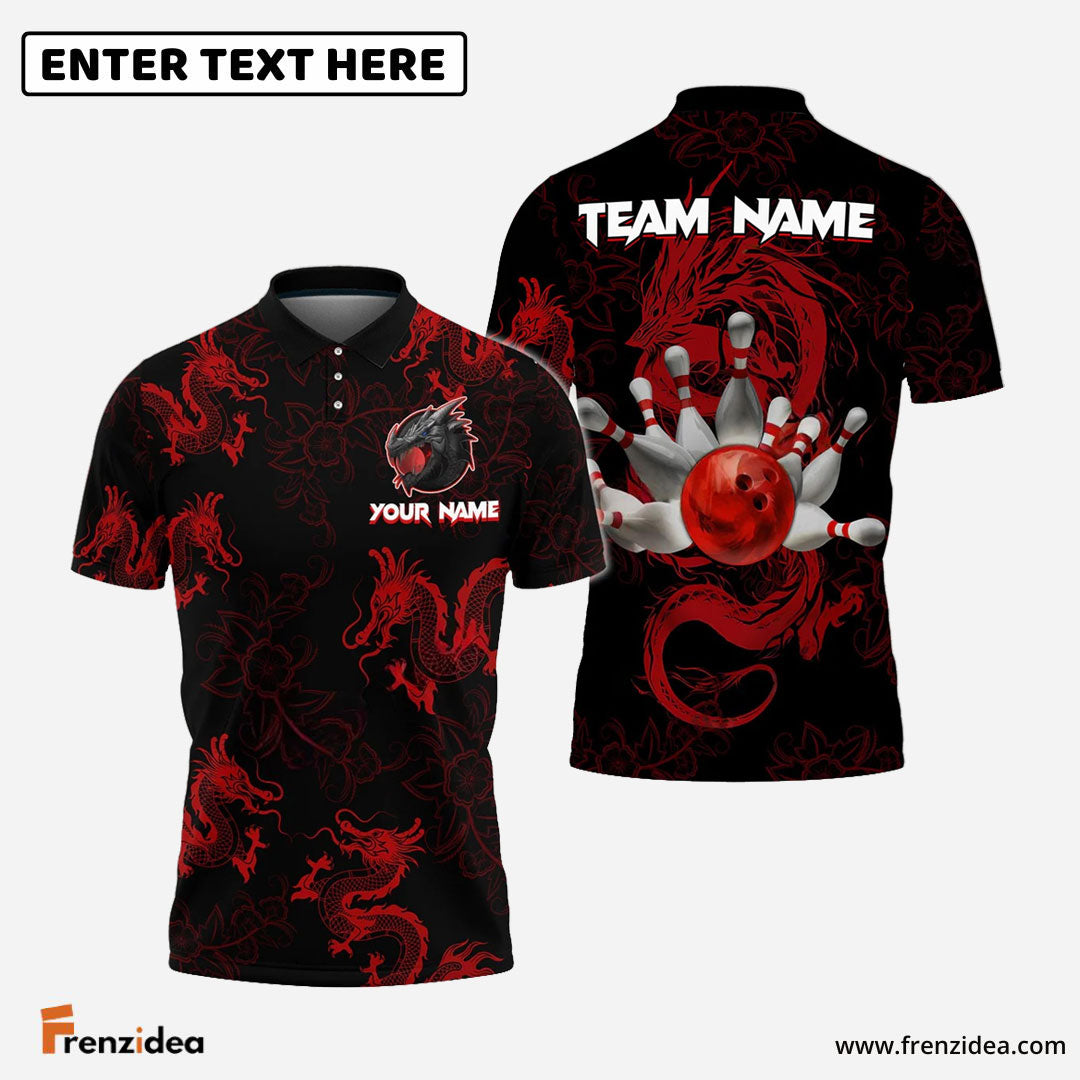 frenzidea Bowling And Pins Mythical Dragon Customized Name 3D Shirt (4 Colors)