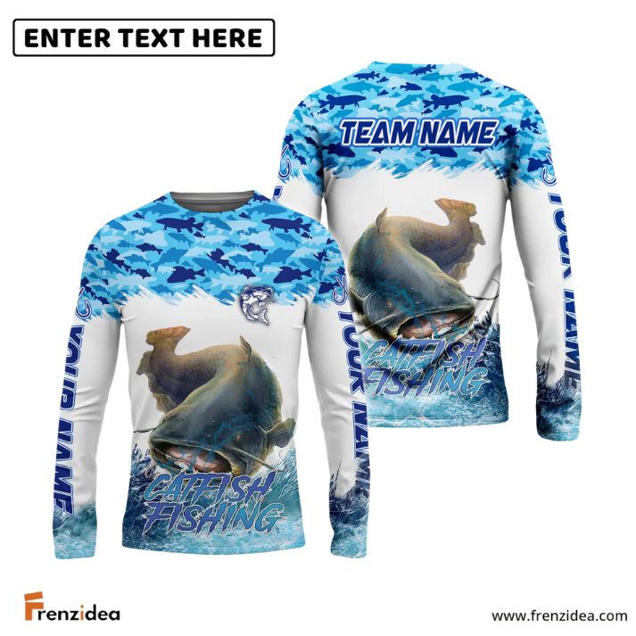 Frenzidea Catfish Fishing Blue Water Camo Custom Name & Team Name 3D Shirts