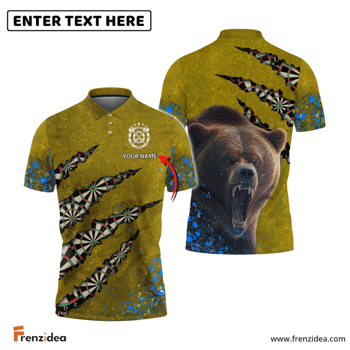 frenzidea Bear And Darts Blue and Yellow Personalized Name 3D Shirt