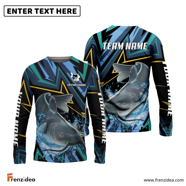 Frenzidea Catfish Fishing Lightning Pattern Sport Custom Name & Team Name 3D Shirts