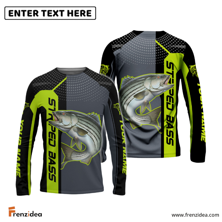 Frenzidea Personalized Striped Bass Fishing Green Line Sport Jersey Fishing Shirts