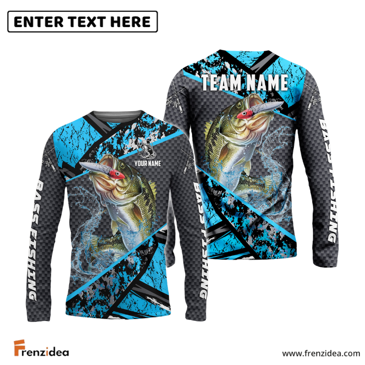Frenzidea Bass Fishing Blue Camo 2 Sport Custom Name & Team Name 3D Shirts