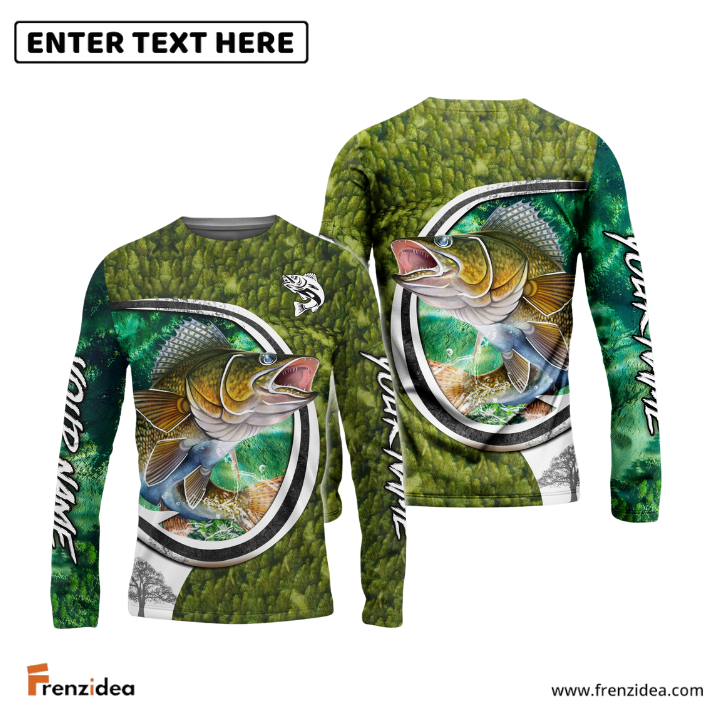 Frenzidea Walleye Fishing Hook Green Custom Long Sleeves Fishing Shirt