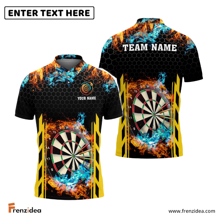 Frenzidea Red and Blur Fire Dart Board Personalized Name, Team Name 3D Shirt (6 Colors)