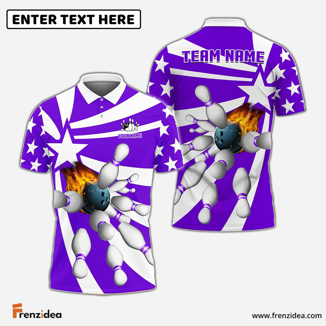 frenzidea Bowling And Pins Star Pattern Customized Name 3D Shirt (5 Colors)