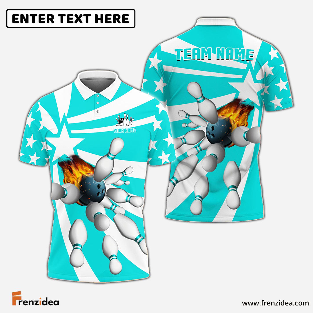 frenzidea Bowling And Pins Star Pattern Customized Name 3D Shirt (5 Colors)