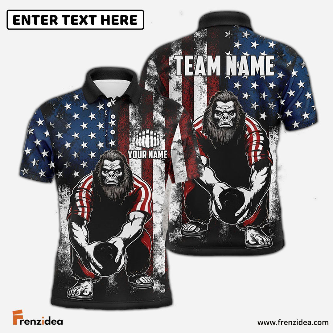 Frenzidea Bowling And Pins American Flag Bigfoot Customized Name, Team Name 3D Shirt
